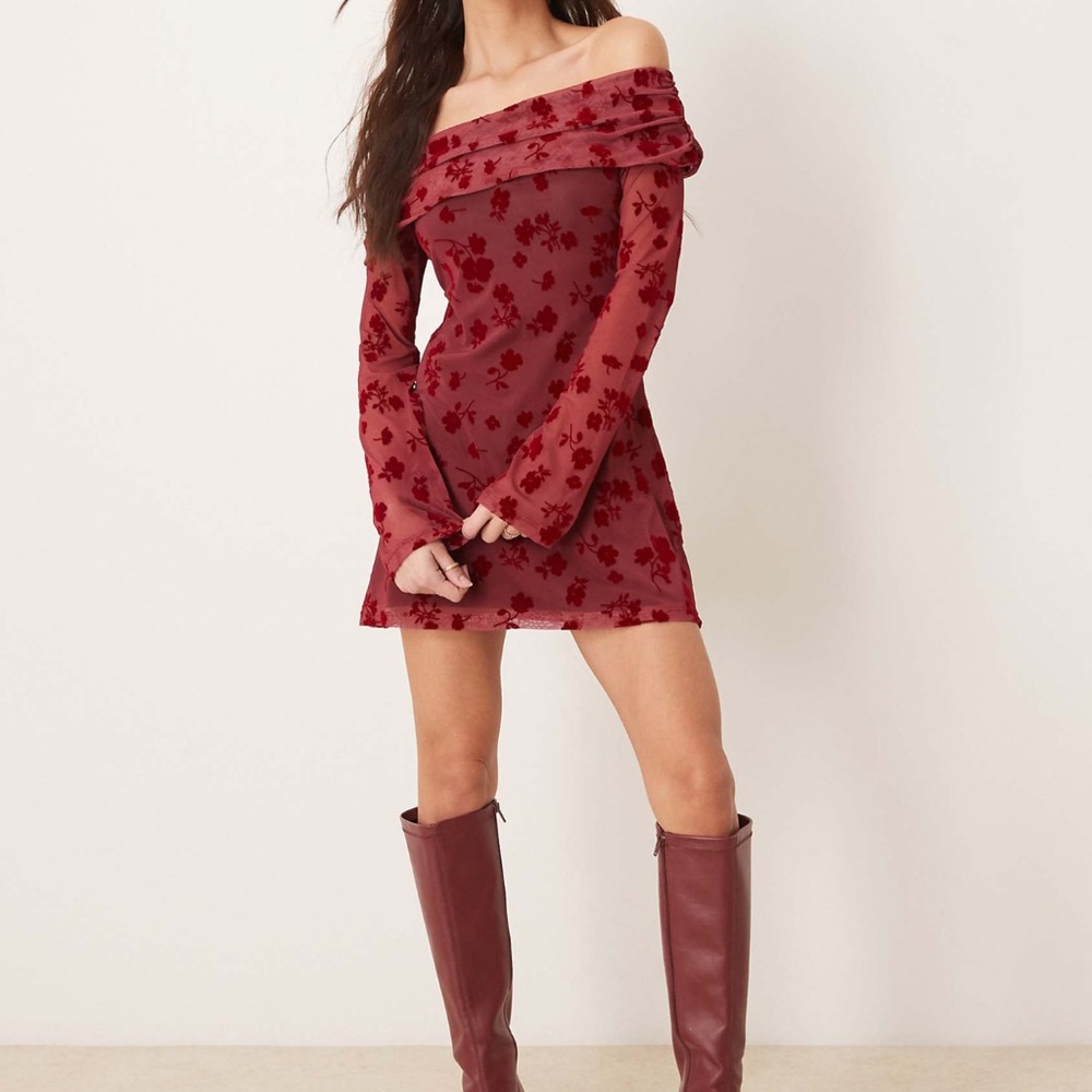 Red floral off the shoulder dress